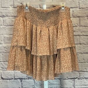 Forever 21 Women's L Beige Floral Smocked Ruffle Skirt Boho Cottagecore